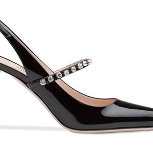 Miu Miu Black Heels with Rhinestone Strap